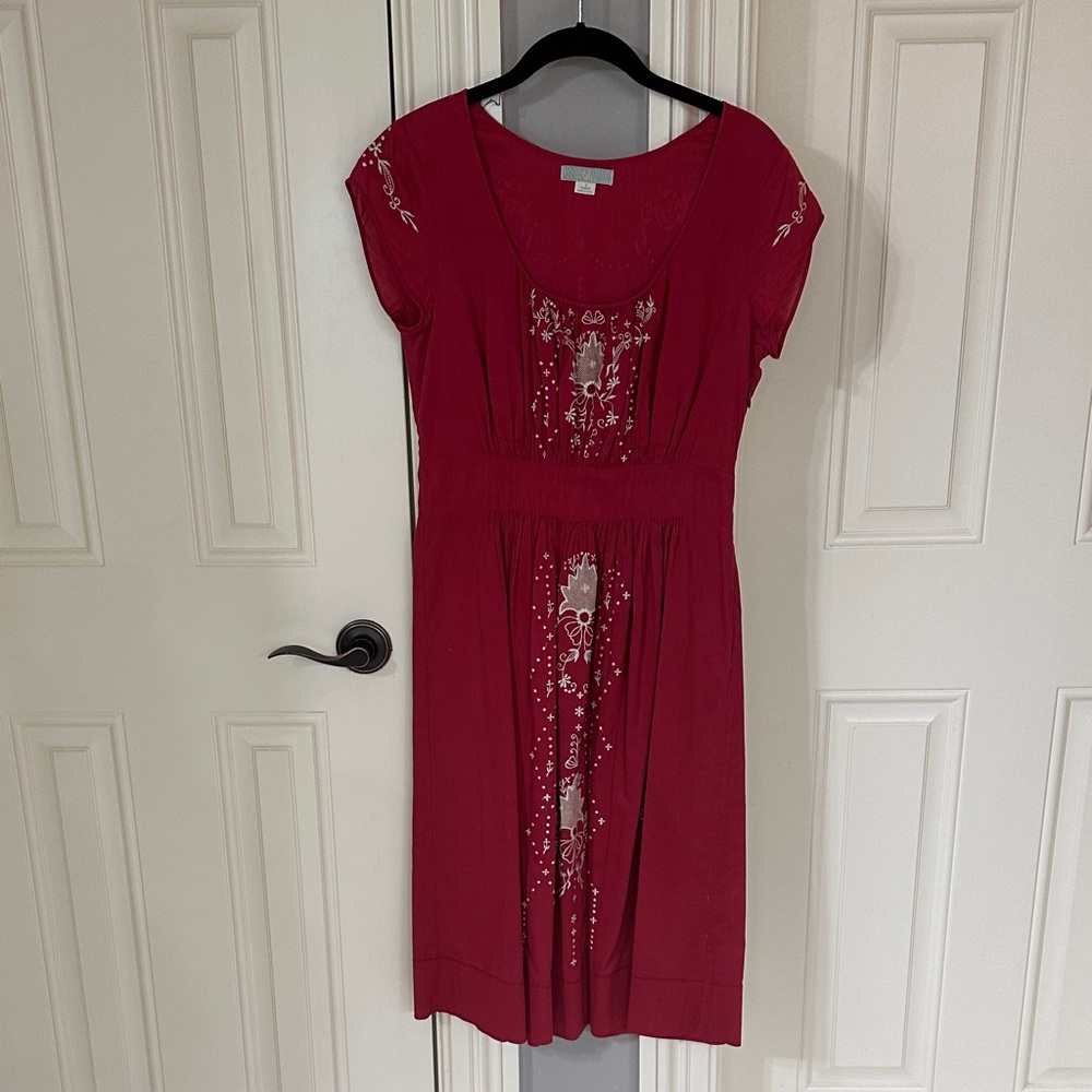 Anthropologie Red Midi Dress with Embroidery